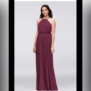 David's Bridal Bridesmaid Wine Formal Long Halter Dress w/Tie Women's Size 6